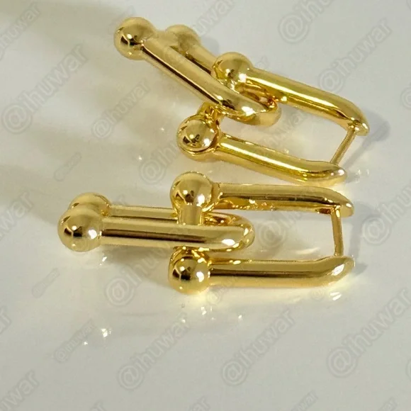 925 Sterling Gold U Link 14K Gold Plated Hardware Chunky Earrings - Picture 4 of 9